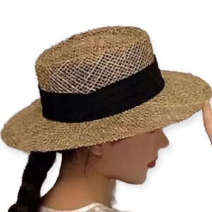 Wide Brim Pork Pie Crown Straw Boater Hat NEW